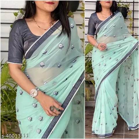 New Trendy Georgette Embroidery Work Sarees with Blouse Piece