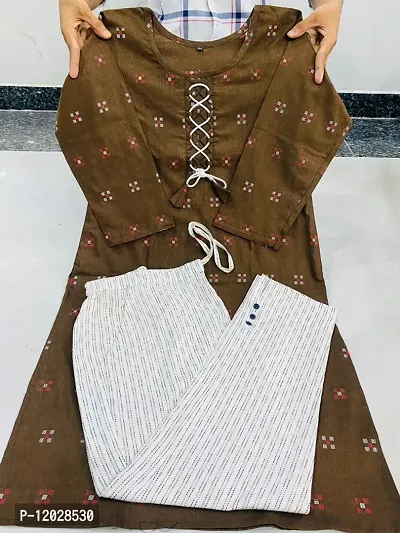 Trendy Khadi Cotton Kurti With Pant For Women-thumb0
