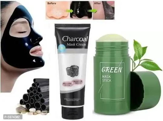 Face Tech Anti Blackhead Remover Charcoal Face Mask Cream  Green Tea Purifying Clay Stick Mask Oil Control Anti Acne Eggplant Cleaning Solid Mask For  (170 ml)-thumb0