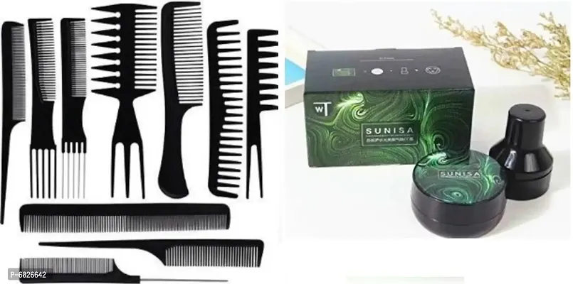 10Pcs Pro Salon Hair Cut Styling Hairdressing Barbers Combs Brush Comb Set, Black (Set of 10) with Sunisa CC Cream-thumb0