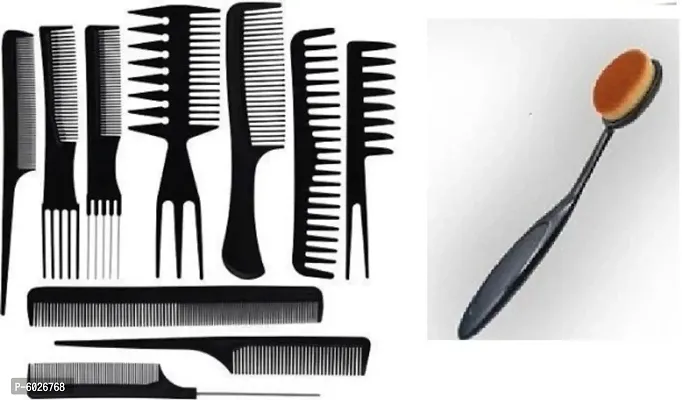 10Pcs Pro Salon Hair Cut Styling Hairdressing Barbers Combs Brush Comb Set, Black (Set of 10) with oval brush