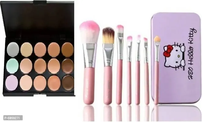 15 Color Cream Concealer Palette Concealer 03 Concealer  (shade 03, 18 g) with Hello Kitty(7 Makeup Brushes)