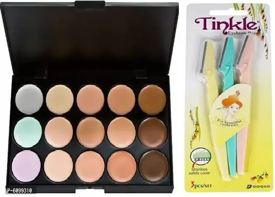 15 Color Cream Concealer Palette Concealer 03 Concealer  (shade 03, 18 g) with Tinkle eyebrow razor