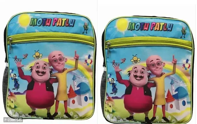 Kids School Bag Motu Patlu Backpacks Cartoon Boy Girl Baby Kids for classes - Nursery LKG UKG Prep  1st Waterproof School Bag (Green) Pack Of 2