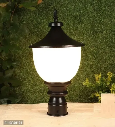 kinis Black and Milky Samrat Shape Pole Lamp/Gate Light/Outdoor Lamp/Outdoor Light/Pillar Light for Outdoor Home, Pack of 1