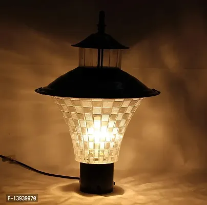 kinis Modern Shape Pole Lamp/Gate Light/Outdoor Lamp/Outdoor Light/Pillar Light for Outdoor Home, Jalwaa Design, Black and Clear, Pack of 1