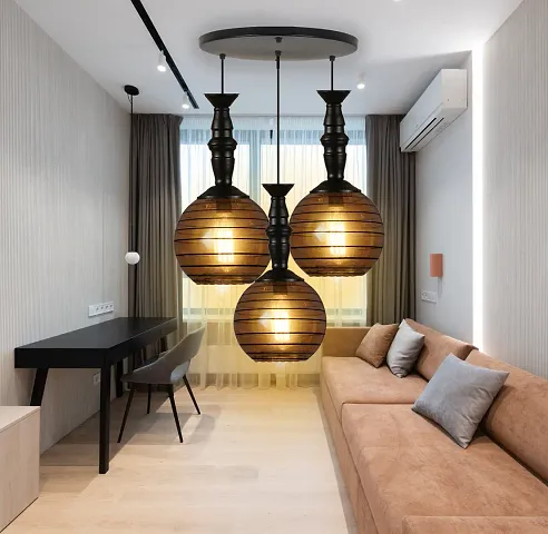 kinis Classic Globe Round THAALI Round Cluster Pendant Light/Cluster Hanging Light/Cluster Ceiling Light/Three Pendant Lamp to Deacute;cor Home/Living Room/Bedroom/Office/Dining/Cafe/Restaurants