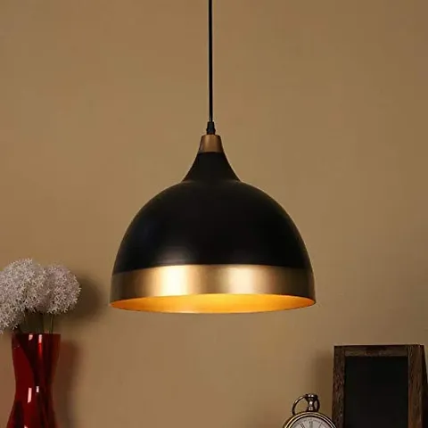 kinis KIN-722 Dome Hanging Light Black with Gold Shade Modern Ceiling Pendant Lamp Adjustable Cord Ceiling Light for Bedroom Living Dining Room(Bulb not Included) (Pack of 1)