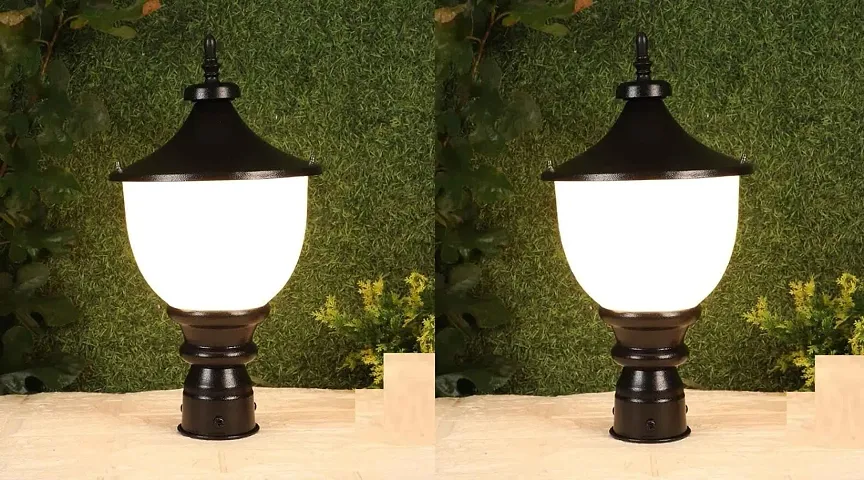 kinis Black and Milky Samrat Shape Pole Lamp/Gate Light/Outdoor Lamp/Outdoor Light/Pillar Light for Outdoor Home, Pack of 2
