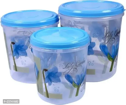 Garden Printed Airtight Plastic Kitchen Storage Container Set for Rice | Dal | Atta | Flour | Cereals | Pulses | Snacks - 5L, 7.5L, 10L (Set Of 3Pcs - Blue)