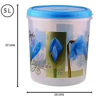 Garden Printed Airtight Plastic Kitchen Storage Container Set for Rice | Dal | Atta | Flour | Cereals | Pulses | Snacks - 5L, 7.5L, 10L (Set Of 3Pcs - Blue)-thumb1