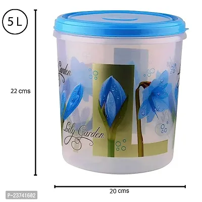 Garden Printed Airtight Plastic Kitchen Storage Container Set for Rice | Dal | Atta | Flour | Cereals | Pulses | Snacks - 5L, 7.5L, 10L (Set Of 3Pcs - Blue)-thumb2