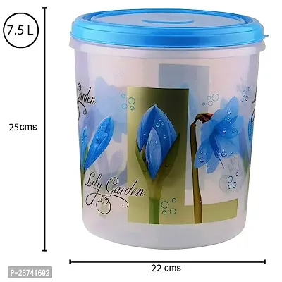 Garden Printed Airtight Plastic Kitchen Storage Container Set for Rice | Dal | Atta | Flour | Cereals | Pulses | Snacks - 5L, 7.5L, 10L (Set Of 3Pcs - Blue)-thumb3