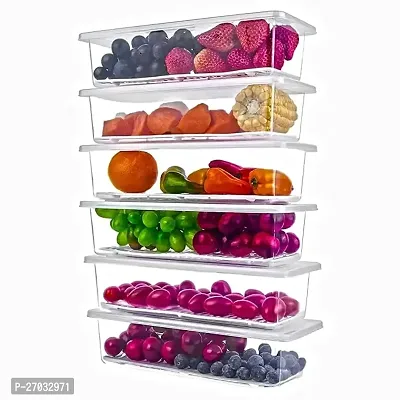H P PLASTIC. 6 Fridge Storage Boxes Fridge Organizer with Removable Drain Plate and Lid Stackable Fridge Storage Containers(1500ML)-thumb0
