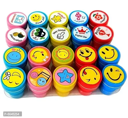 20 piece stamps for kids 10 emoji and 10 motivation reward pencil top stamp gift for teachers students and parents toy- Multi color-thumb0