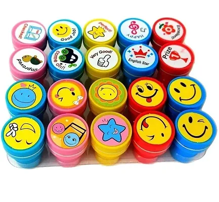 20 piece stamps for kids 10 emoji and 10 motivation reward pencil top stamp gift for teachers students and parents toy- Multi color