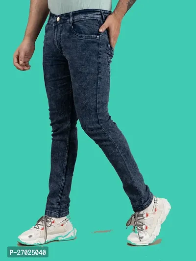 Classic Blue Denim Solid Slim Fit Jeans For Men-thumb0