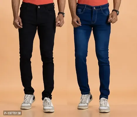 Stylish Multicoloured Denim Mid-Rise Jeans Combo For Men Pack of 2-thumb0