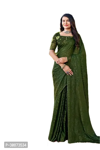 Elegant Green Chiffon Saree with Blouse piece For Women-thumb0