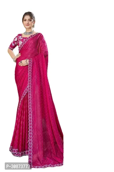 Elegant Pink Chiffon Saree with Blouse piece For Women-thumb0