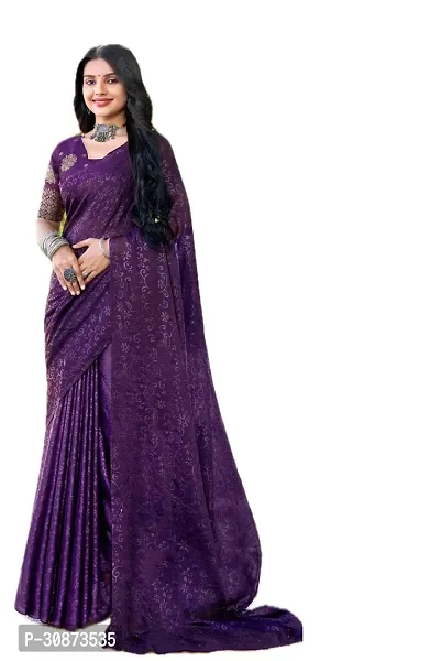 Elegant Purple Chiffon Saree with Blouse piece For Women