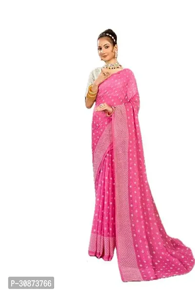 Elegant Pink Chiffon Saree with Blouse piece For Women