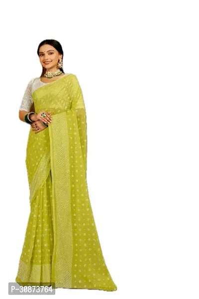 Elegant Green Chiffon Saree with Blouse piece For Women-thumb0