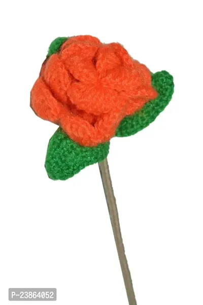 Premium Quality Knitted Colourful Rose (Orange Green Combo)