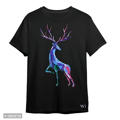 Stylish Black Cotton Printed Short Sleeves Round Neck Tees For Men