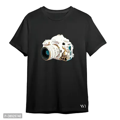 Stylish Black Cotton Printed Short Sleeves Round Neck Tees For Men