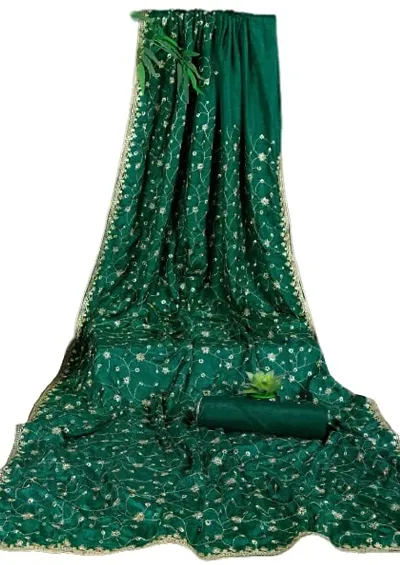 KRISHVI CREATION Womens Solid Vichitra Silk 5.5 Meter Saree with 0.8 Meter Unstitched Blouse Piece