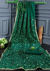 KRISHVI CREATION Women's Solid Vichitra Silk 5.5 Meter Saree with 0.8 Meter Unstitched Blouse Piece (Green)-thumb2