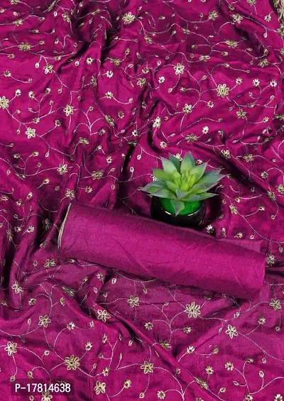 KRISHVI CREATION Women's Solid Vichitra Silk 5.5 Meter Saree with 0.8 Meter Unstitched Blouse Piece (Pink).-thumb2