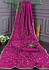 KRISHVI CREATION Women's Solid Vichitra Silk 5.5 Meter Saree with 0.8 Meter Unstitched Blouse Piece (Pink).-thumb2