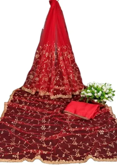 KRISHVI CREATION Women's Solid Net 5.5 Meter Saree with 0.8 Meter Unstitched Blouse Piece