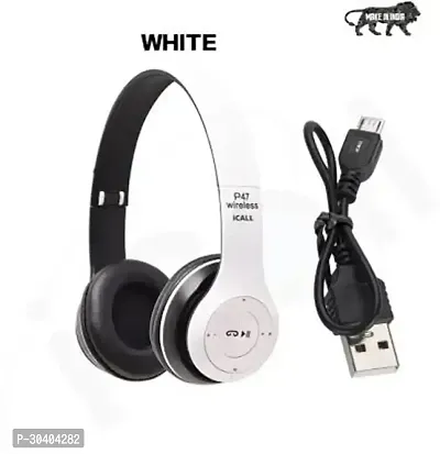 New P47 With Mic  FM+SD Card Support With 6 Hour Battery Backup Bluetooth Headset(White, On the Ear)