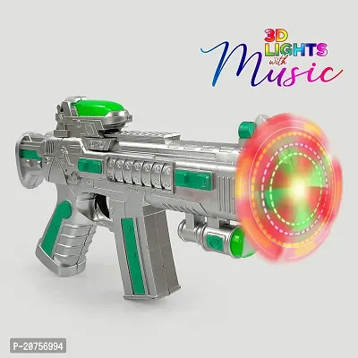 Space Gun Toy With LED Matrix Flashing Rotating Fan, Musical Battery Operated-thumb0