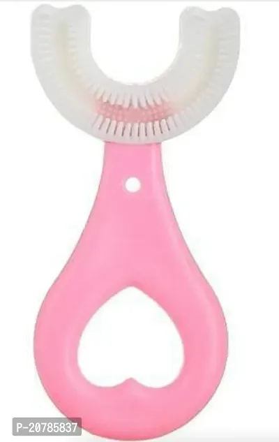 Kids U Shaped Silicone Toothbrush for Manual Whitening (Pink)-thumb0
