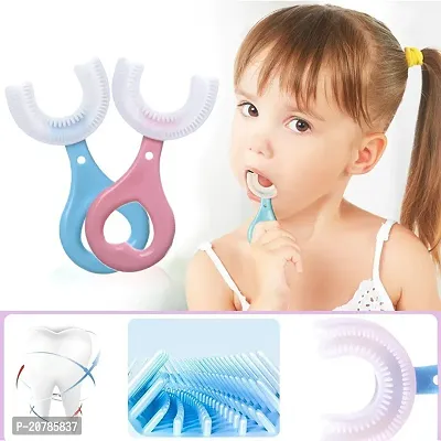 Kids U Shaped Silicone Toothbrush for Manual Whitening (Pink)-thumb3