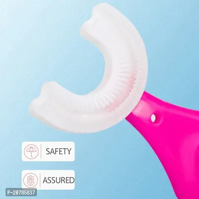 Kids U Shaped Silicone Toothbrush for Manual Whitening (Pink)-thumb2