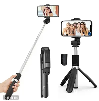 X Pulse Xt 02 Wireless Mini Live Broadcast Extendable Bluetooth Selfie Stick Cum Tripod With Detachable Bluetooth Wireless Remote For All Smartphones Black-thumb0
