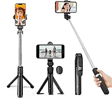 X Pulse Xt 02 Wireless Mini Live Broadcast Extendable Bluetooth Selfie Stick Cum Tripod With Detachable Bluetooth Wireless Remote For All Smartphones Black-thumb1