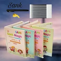 Sank Magic Practice Copybook, 4 Pcs Magic Calligraphy That Can Be Reused Handwriting Copybook Set with Pen and Pen Sleeve, Sank Magic Handwriting Book for Kid Calligraphic Letter Writing (4 Books + 10-thumb1