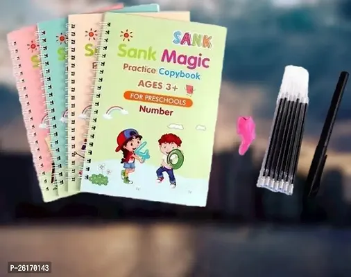 Sank Magic Practice Copybook, 4 Pcs Magic Calligraphy That Can Be Reused Handwriting Copybook Set with Pen and Pen Sleeve, Sank Magic Handwriting Book for Kid Calligraphic Letter Writing (4 Books + 10-thumb3
