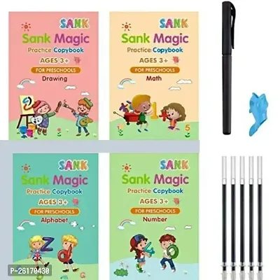 (4 BOOKS + 5 REFILL) Magic Practice Copybook, Number Tracing Book for Preschoolers with Pen, Magic Calligraphy Copybook Set Practical Reusable Writing Tool Simple Hand Lettering