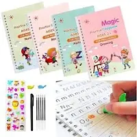 (4 BOOKS + 5 REFILL) Magic Practice Copybook, Number Tracing Book for Preschoolers with Pen, Magic Calligraphy Copybook Set Practical Reusable Writing Tool Simple Hand Lettering-thumb1