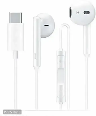 Type C Earphones with Mic and Volume Control Wired Headset Wired Headsetnbsp;nbsp;(White, In the Ear)-thumb0