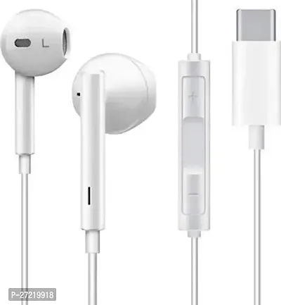 Type C Earphones with Mic and Volume Control Wired Headset Wired Headsetnbsp;nbsp;(White, In the Ear)-thumb3