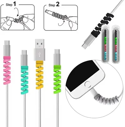 TechKing Silicon USB Cable Protector Charger Wire Saver Set Earphones Winder with Spiral Shape Clip (Assorted)