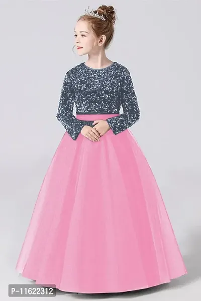 Girls Festive Season Sequin Work Black Colour Fit and Flair Long Dress-thumb0